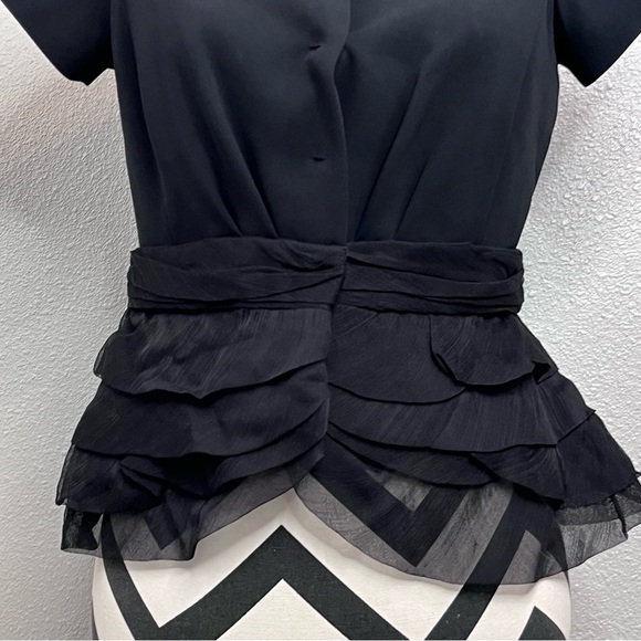 Moschino 100% Silk Cocktail Ruffle Short-Sleeve Snap Button Front Blouse - Picture 4 of 14